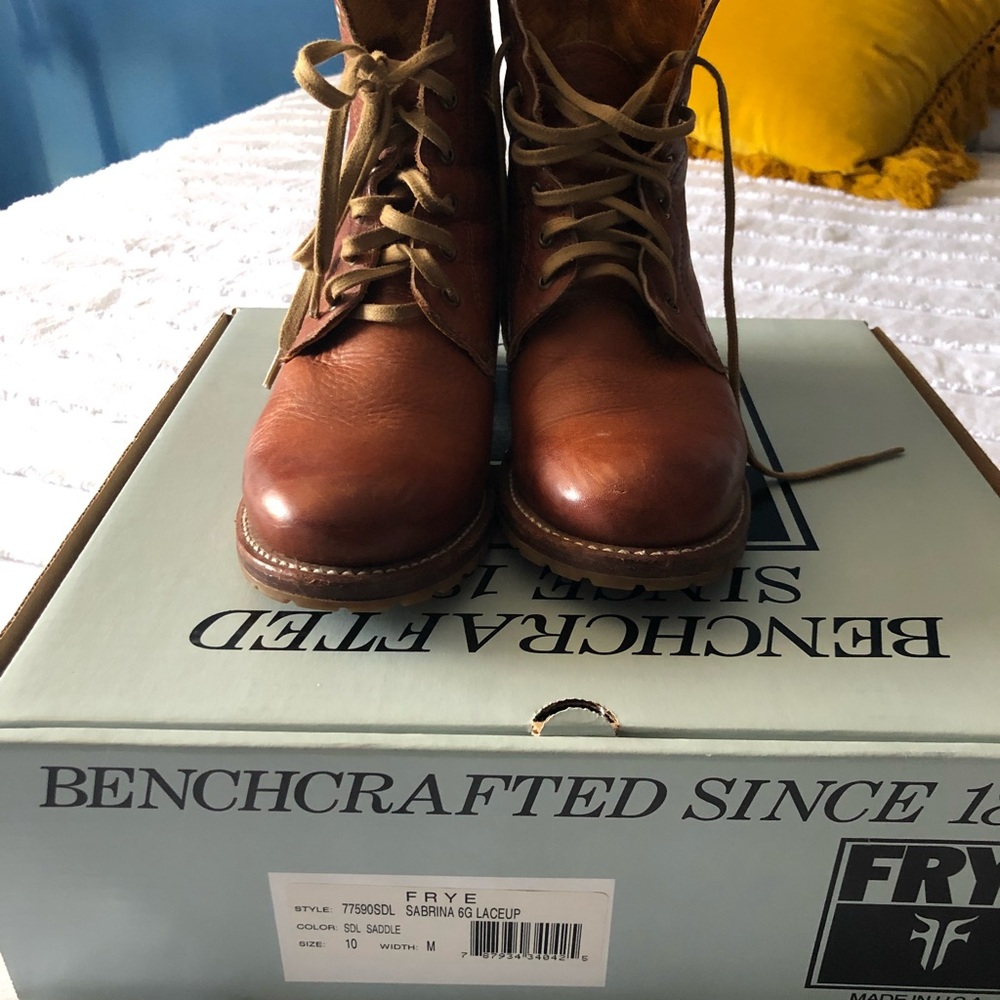 Frye Sabrina Boot. Color is Saddle